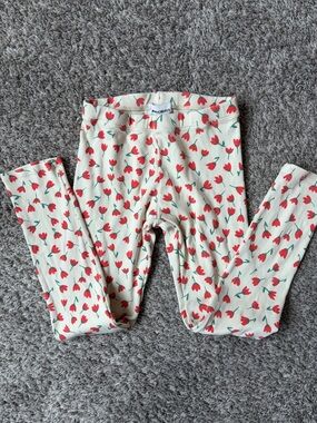 Bobo Choses Cream Ribbed Leggings with Red Floral Print